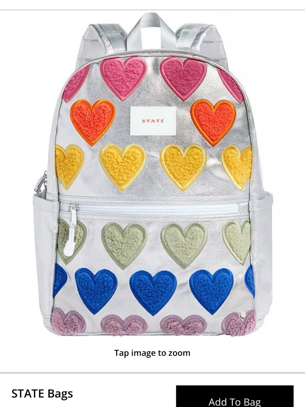 KANE DOUBLE POCKET LARGE BACKPACK METALLIC FUZZY HEARTS Big Kid
very light wear